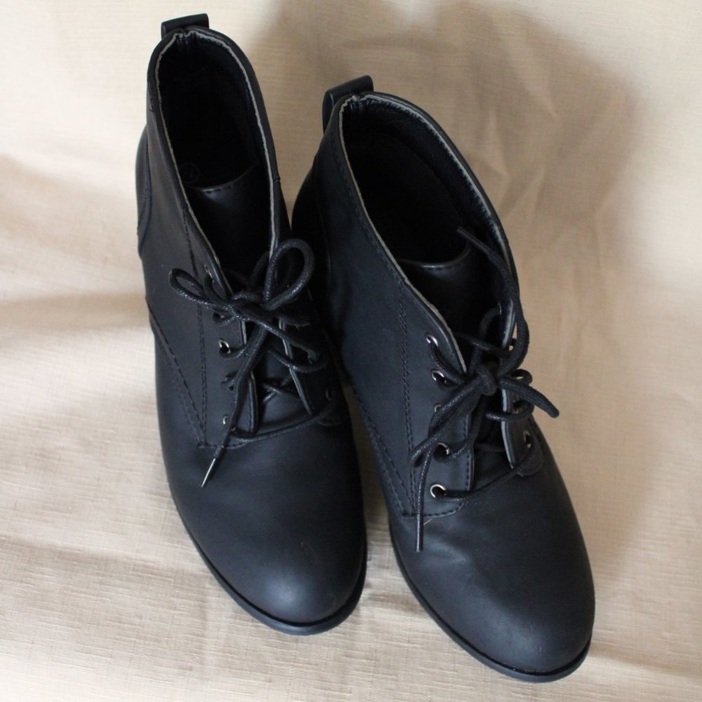Blue Suede Shoes Black Lace-up Booties